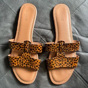 J. Crew Leopard Print Slip On Sandals Summer Slides Size 10 Boho Resort Shoes
